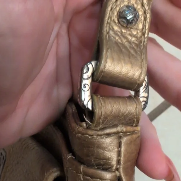 Brighton Crossbody Bag Purse Mila's Heart Antique Metallic Gold Pebble Leather - Picture 5 of 15